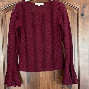 LOFT Women's Deep Red Lace Blouse